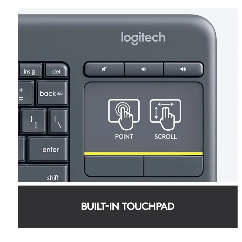 Logitech K400 Plus Wireless Keyboard for PC/TV & Laptop w/ Touch Pad & Receiver